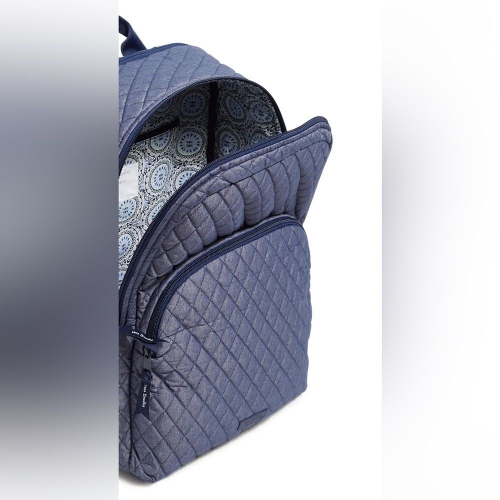 Vera Bradley Denim Moonlight Navy Large Laptop Essential Quilted Backpack 31L - Picture 5 of 15
